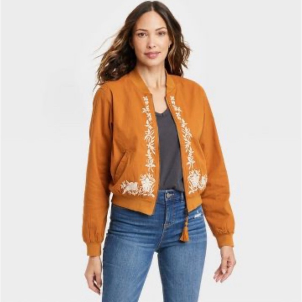 Knox Rose Embroidered Rust Bomber Jacket